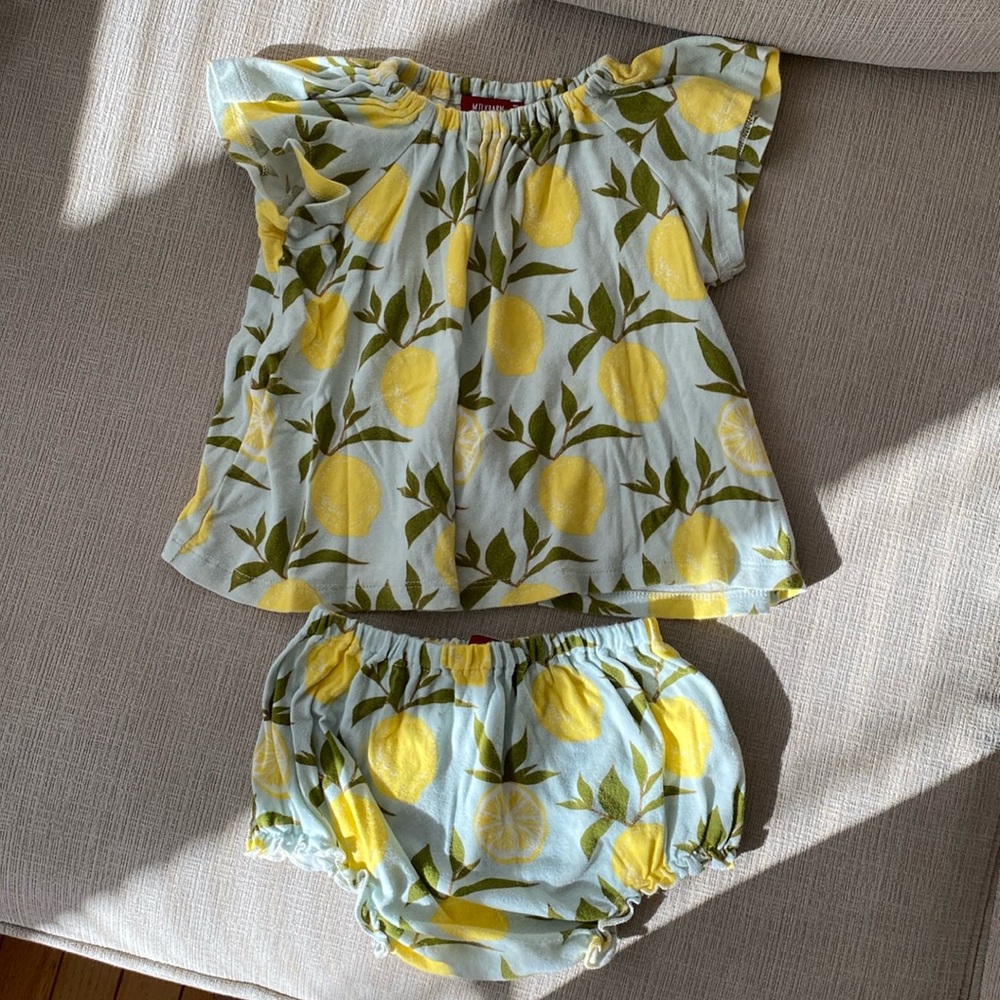 Milkbarn lemon two piece outfit 12-18 months